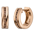 Creolen rund 925 Silber rotgold vergoldet teil matt mit 24 Zirkonia braun