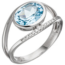 Damen Ring 585 Weigold 11 Diamanten Brillanten 1 Blautopas hellblau blau