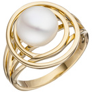 Damen Ring 585 Gold Gelbgold 1 Swasser Perle Perlenring Goldring