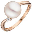 Damen Ring 585 Rotgold 1 Swasser Perle 1 Diamant Brillant Perlenring