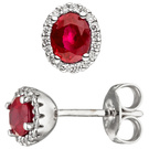 Ohrstecker oval 585 Gold Weißgold 36 Diamanten Brillanten 2 Rubine rot Ohrringe
