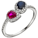 Damen Ring 585 Gold Weißgold 38 Diamanten Brillanten 1 Rubin rot 1 Saphir blau