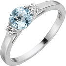 Damen Ring 585 Weigold 1 Aquamarin hellblau blau 2 Diamanten Brillanten