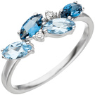 Damen Ring 585 Weigold 4 Blautopase hellblau blau 2 Diamanten Brillanten