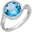 Damen Ring 585 Weigold 1 Blautopas hellblau blau 47 Diamanten Brillanten