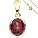 Anhänger oval 333 Gold Gelbgold 1 Granat mit Kette 50 cm Granatanhänger