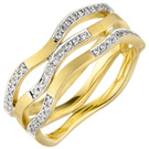 Damen Ring breit 585 Gold Gelbgold matt 42 Diamanten Brillanten Goldring