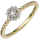 Damen Ring Blume 585 Gold Gelbgold Weigold bicolor 1 Diamant Brillant Goldring