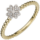 Damen Ring Kleeblatt 585 Gold Gelbgold Weigold bicolor 12 Diamanten Brillanten