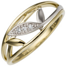 Damen Ring 585 Gold Gelbgold Weigold bicolor 3 Diamanten Brillanten Goldring