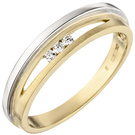 Damen Ring 375 Gold Gelbgold Weigold bicolor matt 3 Zirkonia Goldring