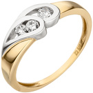 Damen Ring 375 Gold Gelbgold bicolor 3 Zirkonia Goldring