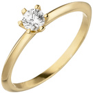 Damen Ring 585 Gold Gelbgold 1 Diamant Brillant 0,15 ct. Diamantring Solitr