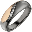 Damen Ring 925 Sterling Silber schwarz und rosgold bicolor 6 Zirkonia