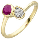 Damen Ring 333 Gold Gelbgold 1 Rubin rot 9 Zirkonia Rubinring