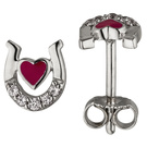 Kinder Ohrstecker Hufeisen Herz pink 925 Silber 10 Zirkonia Kinderohrringe