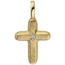 Anhnger Kreuz 585 Gold Gelbgold eismatt 1 Diamant Brillant Kreuzanhnger