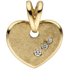 Anhnger Herz 585 Gold Gelbgold eismatt 3 Diamanten Brillanten Herzanhnger
