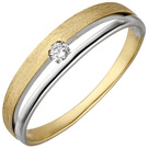 Damen Ring 585 Gold Gelbgold Weigold bicolor eismatt 1 Diamant Brillant