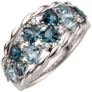 Damen Ring 585 Weigold 10  Blautopase hellblau blau 8 Diamanten Brillanten