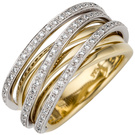 Damen Ring breit 585 Gold Gelbgold Weigold bicolor 78 Diamanten Brillanten