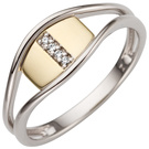 Damen Ring 585 Gold Weigold Gelbgold bicolor 4 Diamanten Brillanten