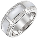 Damen Ring 925 Sterling Silber 42 Zirkonia 3 Perlmutt Einlagen Silberring