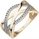 Damen Ring 333 Gold Gelbgold bicolor 46 Zirkonia Goldring