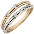 Damen Ring 2-reihig 333 Gold Gelbgold bicolor 4 Zirkonia Goldring