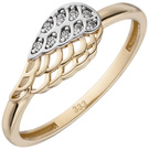 Damen Ring Flügel 333 Gold Gelbgold bicolor 9 Zirkonia Goldring