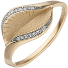 Damen Ring 585 Gold Gelbgold matt 16 Diamanten Brillanten