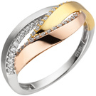 Damen Ring 585 Weigold Rotgold Tricolor 36 Diamanten Brillanten