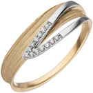 Damen Ring 585 Gelbgold Weigold bicolor matt 13 Diamanten Brillanten