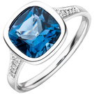 Damen Ring 585 Weigold 1 Blautopas 10 Diamanten Brillanten