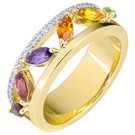 Damen Ring 585 Gelbgold 6 bunte Edelsteine 26 Diamanten Brillanten