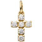 Anhänger Kreuz 375 Gold Gelbgold 6 Zirkonia Kreuzanhänger