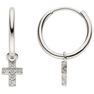 Creolen Kreuz 925 Silber 12 Zirkonia Ohrringe Silbercreolen Silberohrringe