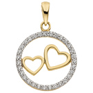 Anhänger Zwei Herzen 333 Gold Gelbgold bicolor 31 Zirkonia Goldanhänger